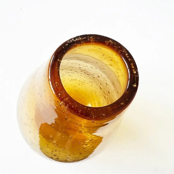 Amber Bubble Glass Narrow Mouth‎ Blown Vase Heavy Home Decor - Picture 4 of 5